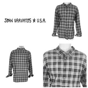 John Varvatos Men’s Plaid Button-Up Shirt, Size L, 100% Cotton
